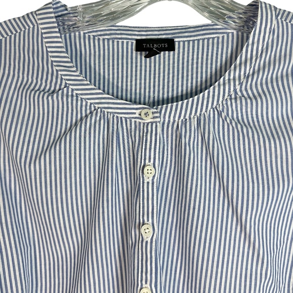 Talbots WM Striped Mock Necked Five Button Blouse with Embroidered Eyelet Detail - Picture 2 of 7